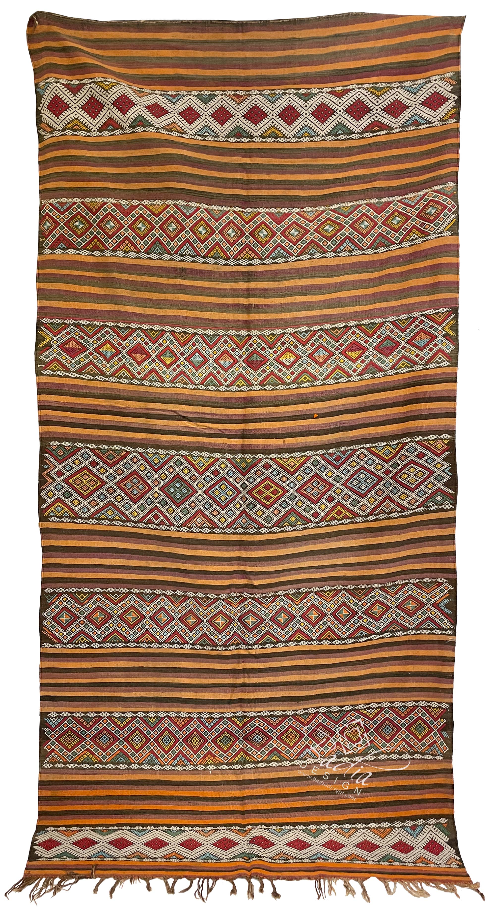 Orange Multi-Color Vintage Moroccan Kilim Rug