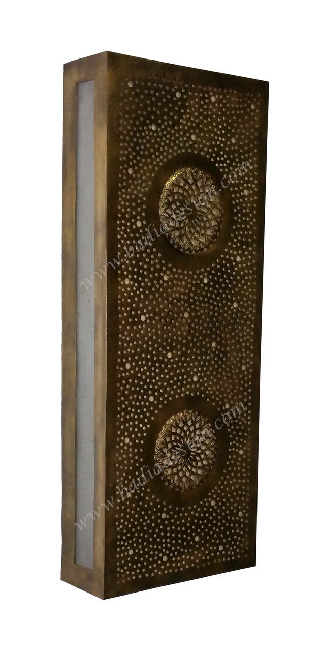 Rectangular Shaped Brass Wall Sconce with White Glass