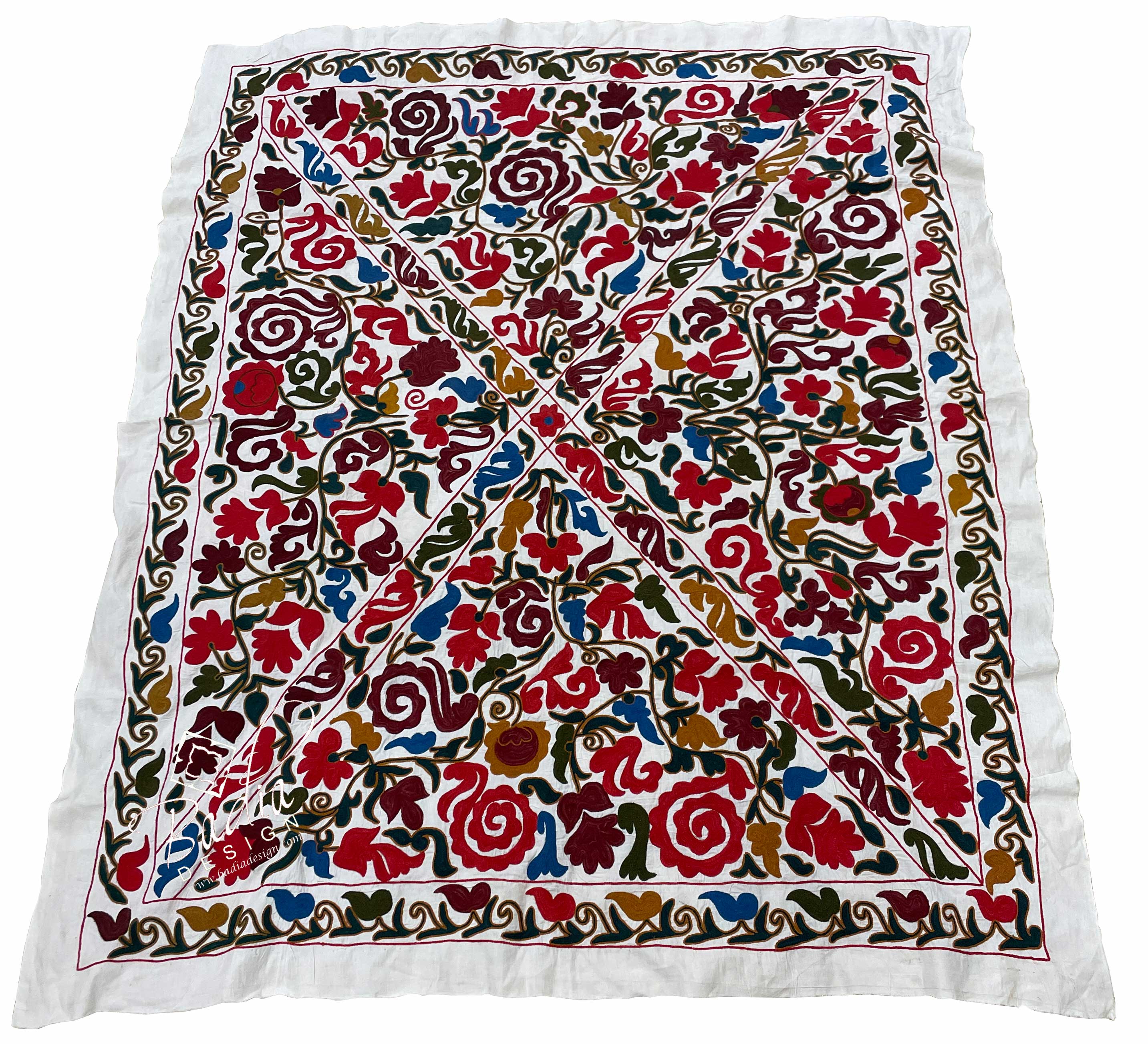 Red Multi-Color Suzani Quilt Blanket