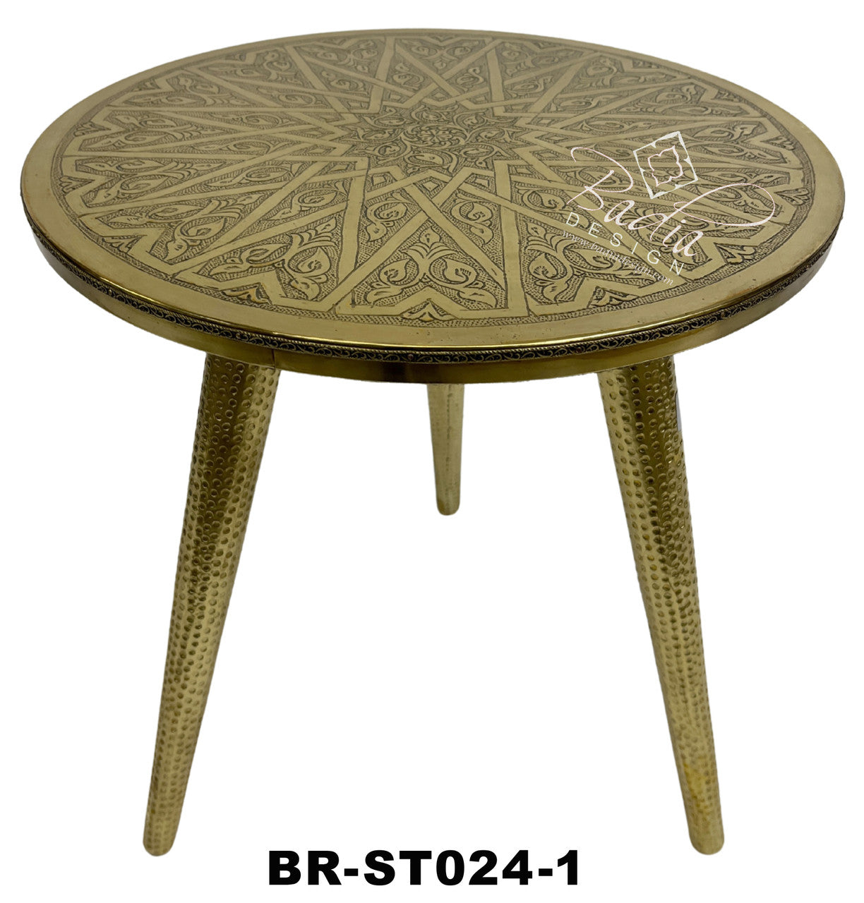 Round Embossed Brass Plated Wooden Table