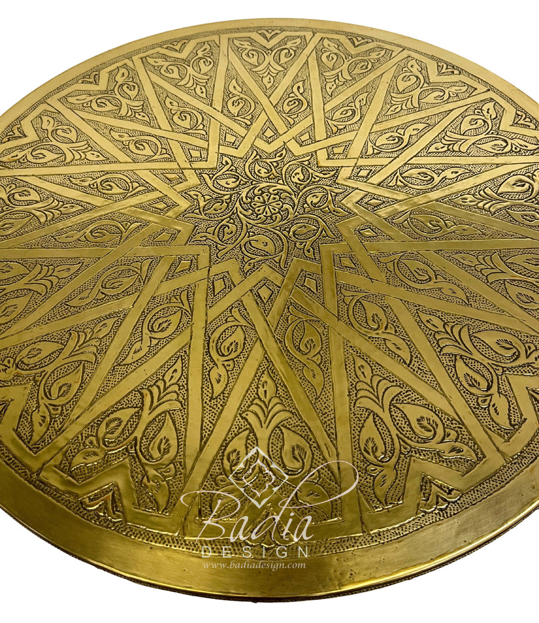 Round Embossed Brass Plated Wooden Table