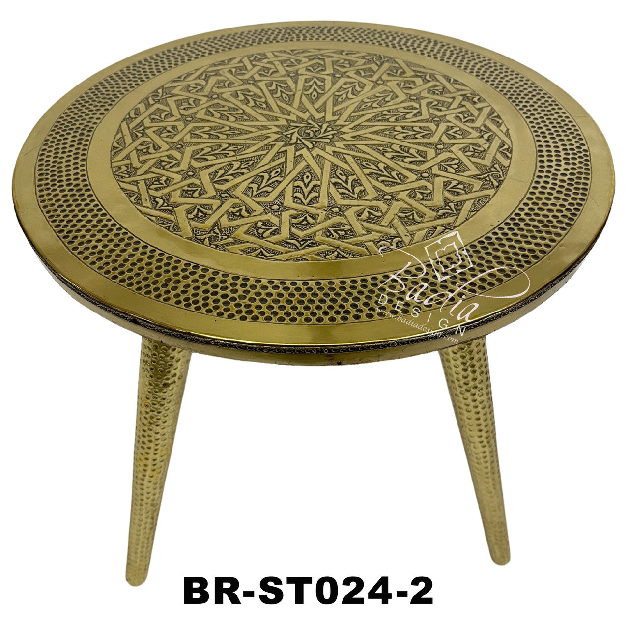 Round Embossed Brass Plated Wooden Table