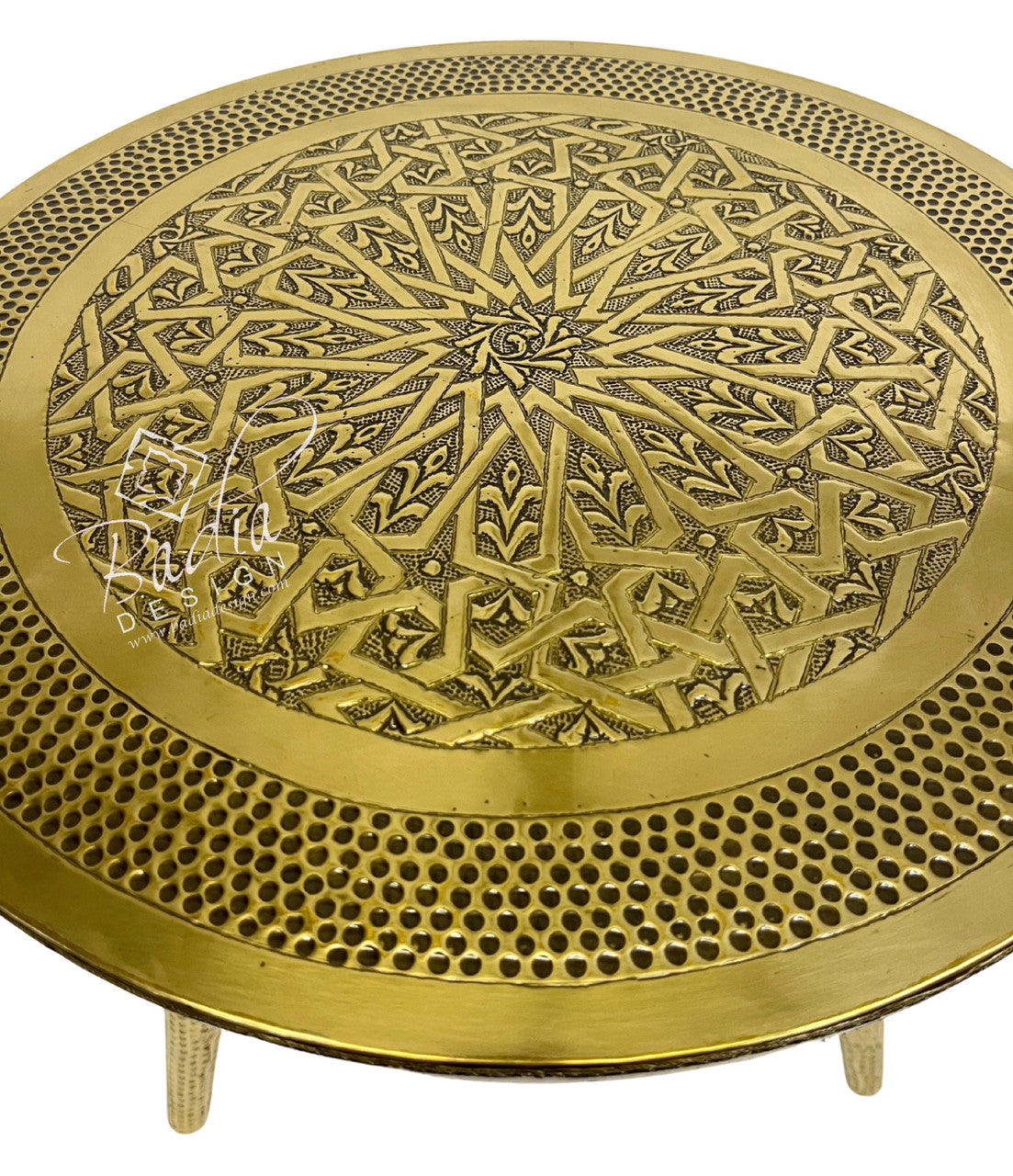 Round Embossed Brass Plated Wooden Table