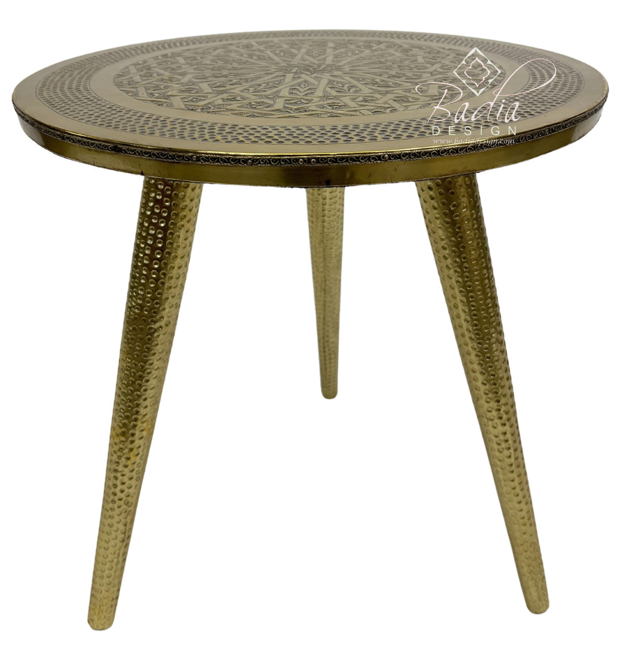 Round Embossed Brass Plated Wooden Table