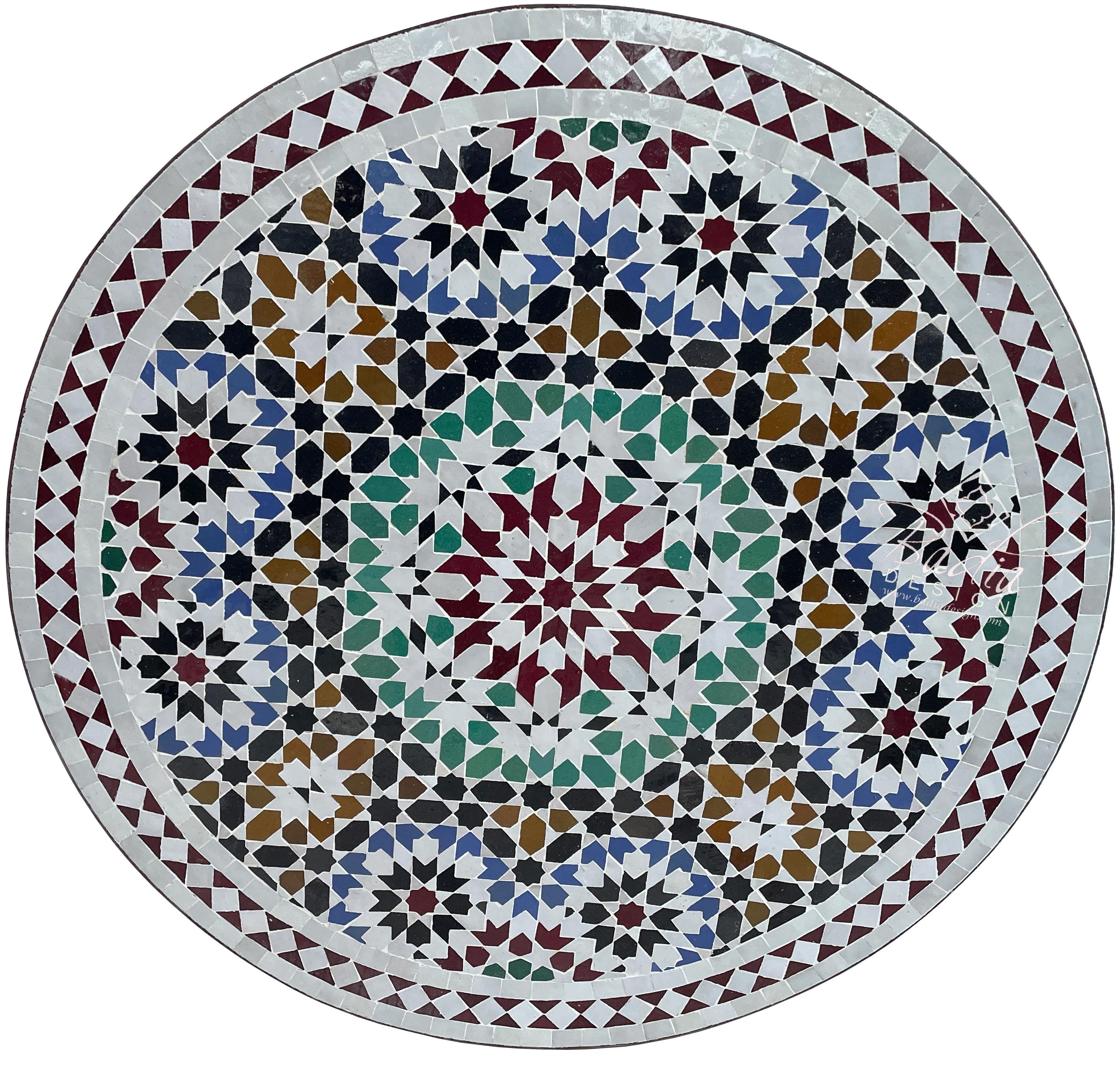 32" Intricately Designed Ceramic Tile Table Top