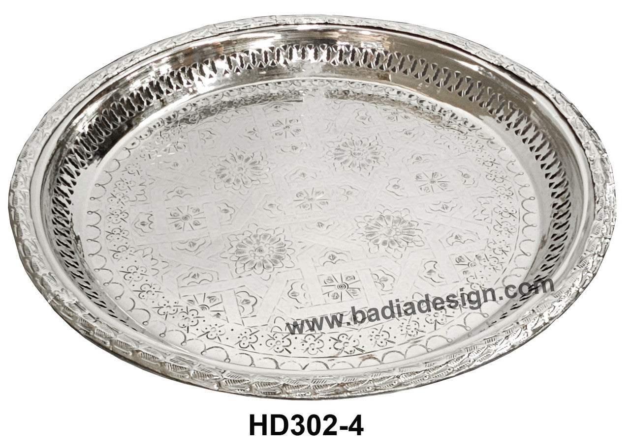 Brass Round Engraved Silver Trays