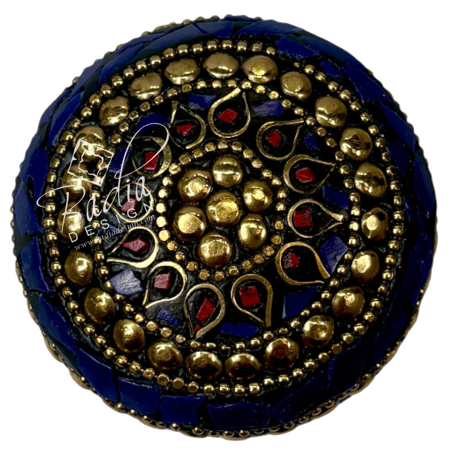 Round Decorative Container in Deep Blue and Gold
