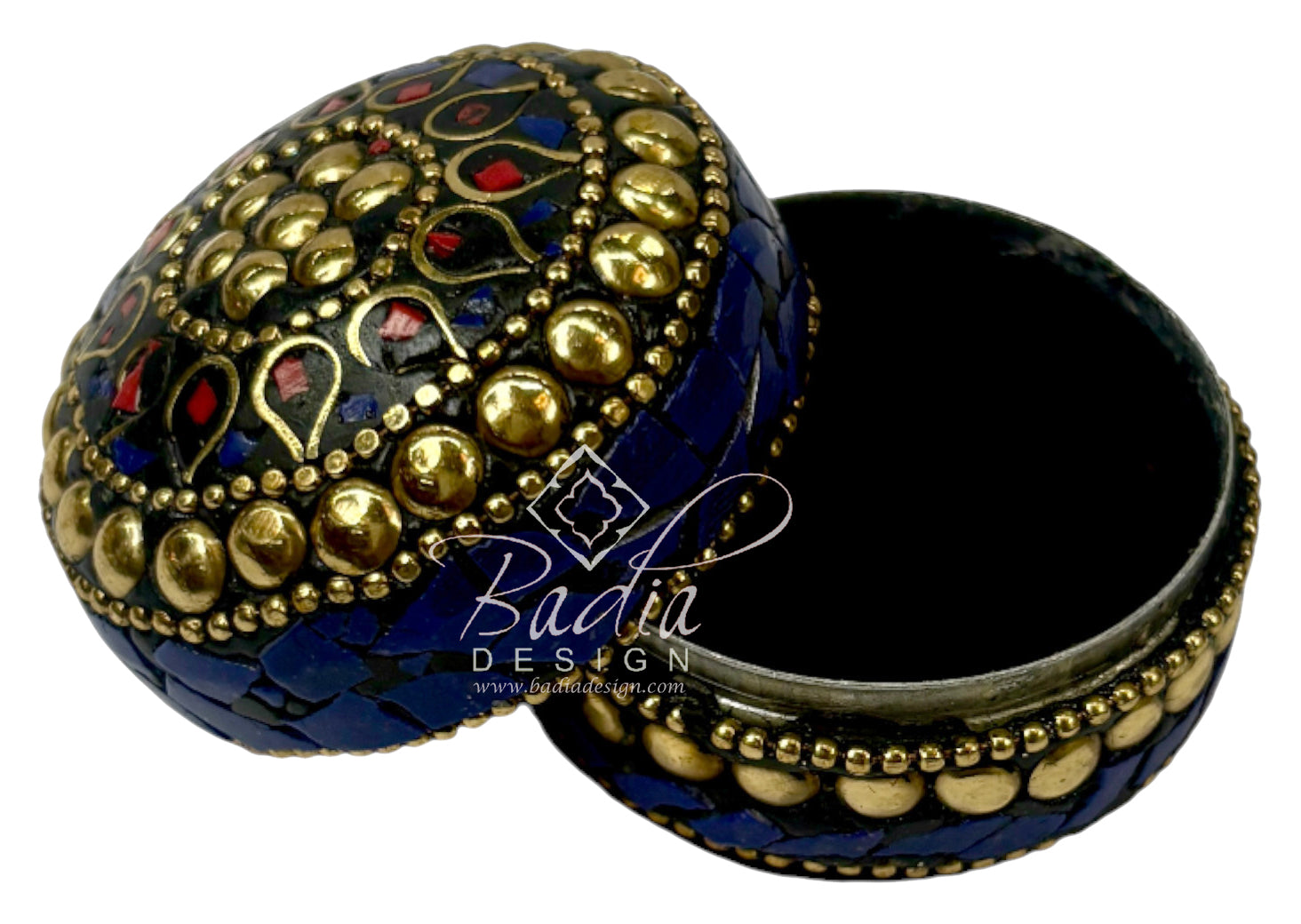Round Decorative Container in Deep Blue and Gold
