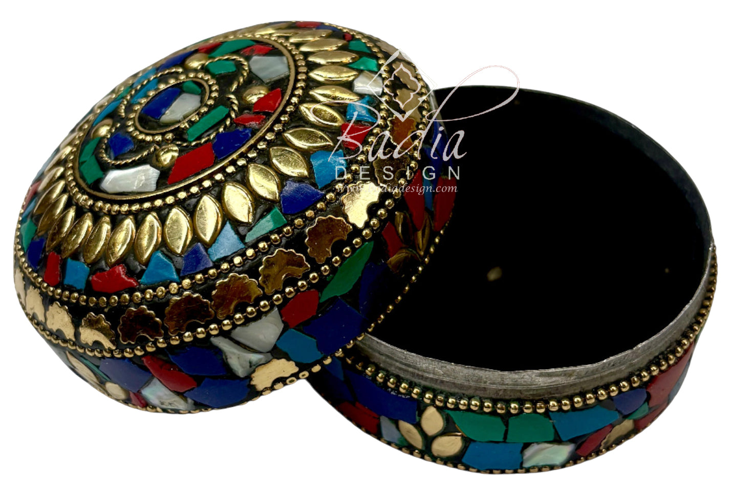 Round Decorative Container with Multi-Color Design