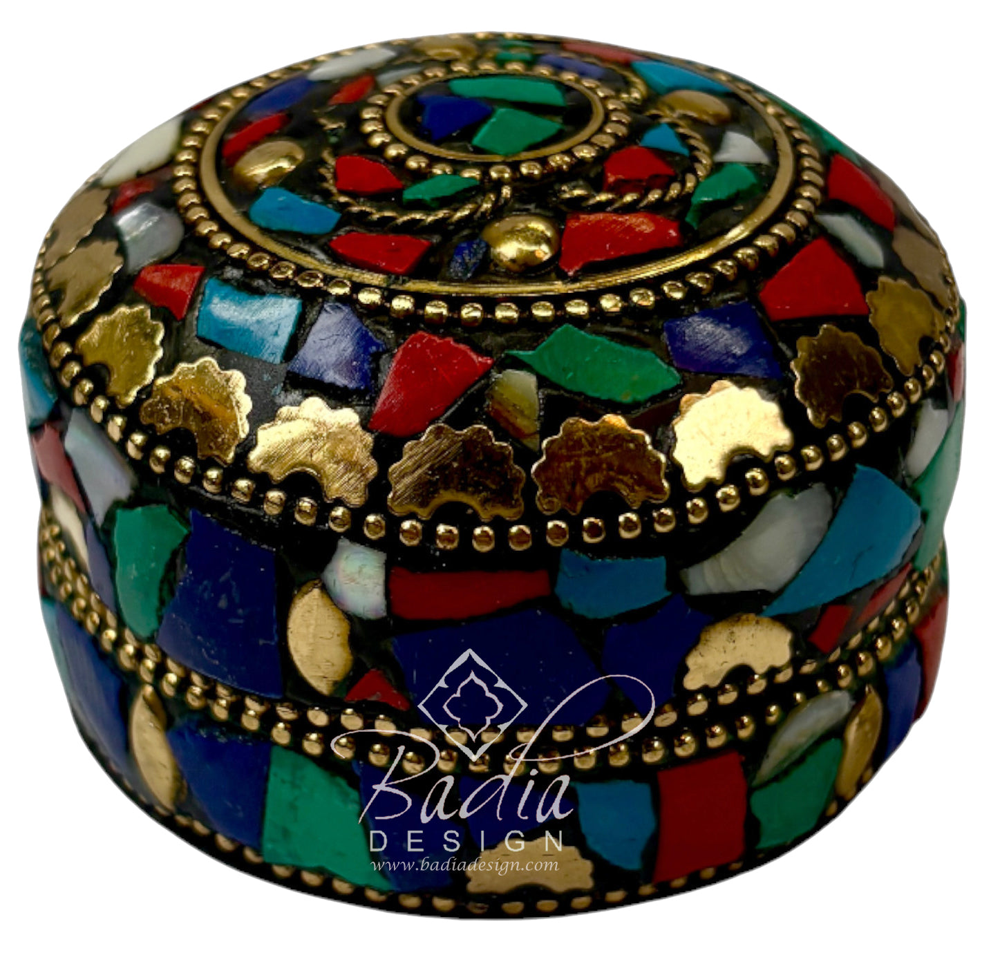 Moroccan Round Decorative Container with Multi-Color Design