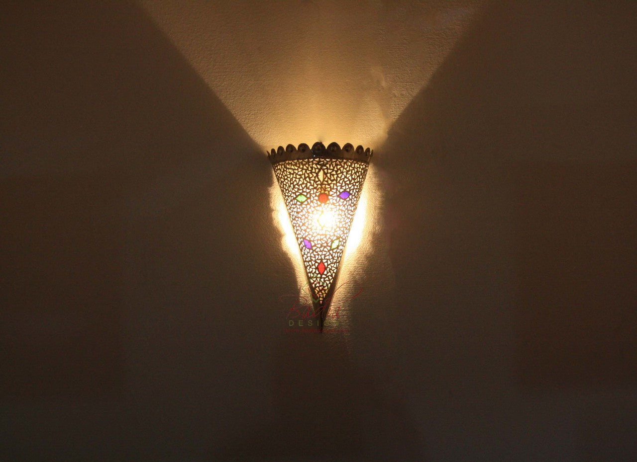 Cone Shaped Silver Wall Sconce with Glass Eyelets