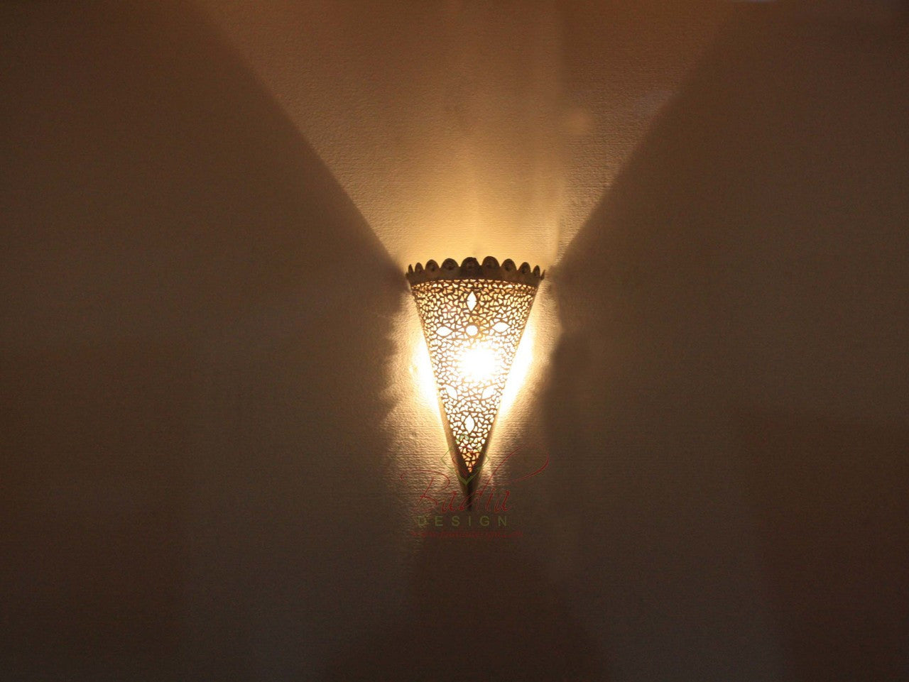 Cone Shaped Silver Wall Sconce with Glass Eyelets