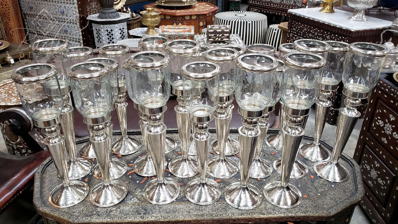 Silver Brass Candle Holders with Glass Dome
