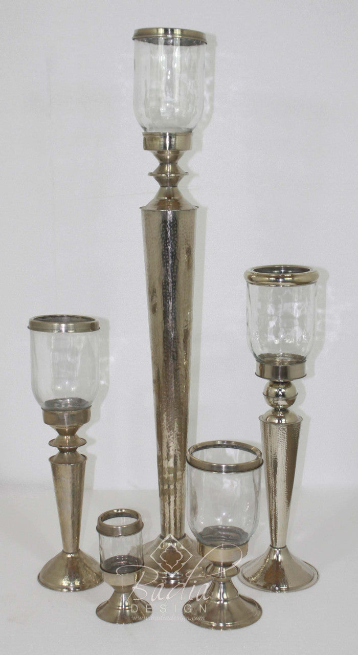 Silver Brass Candle Holders with Glass Dome