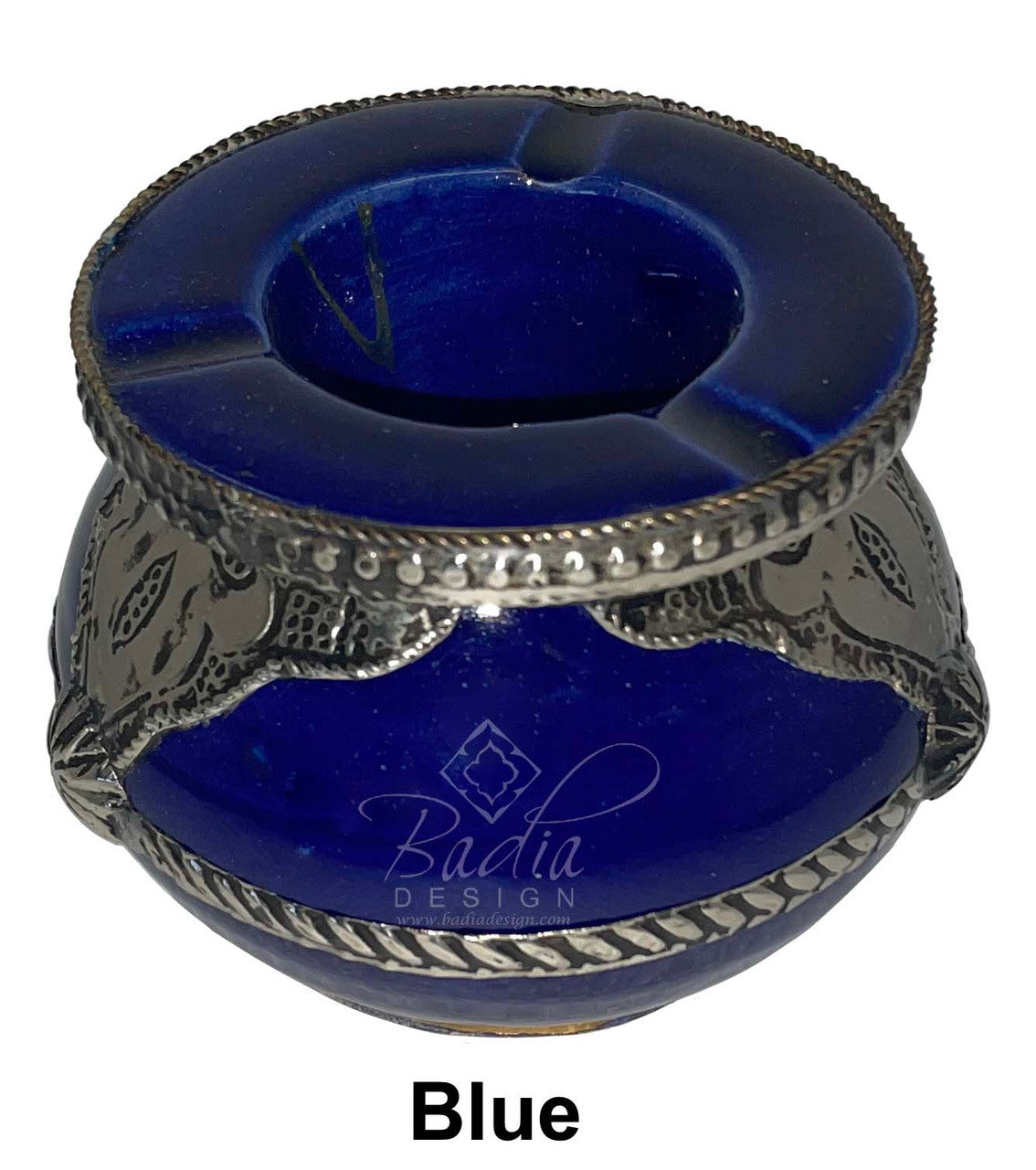 Small Ceramic Ashtray with Metal Design