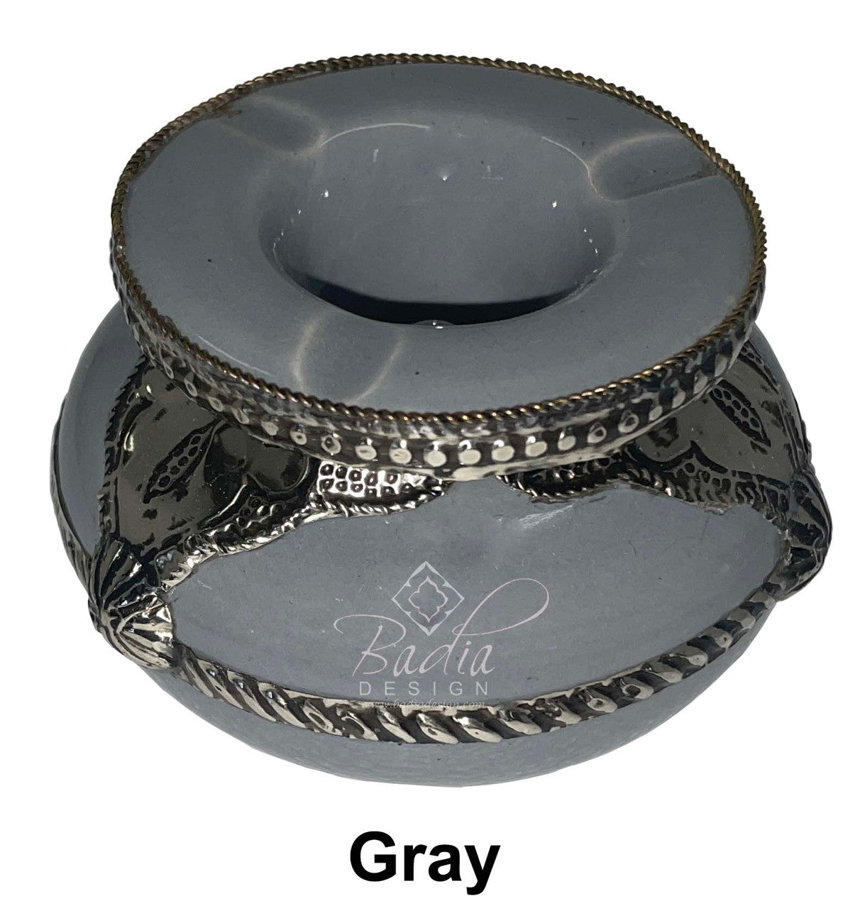 Small Ceramic Ashtray with Metal Design