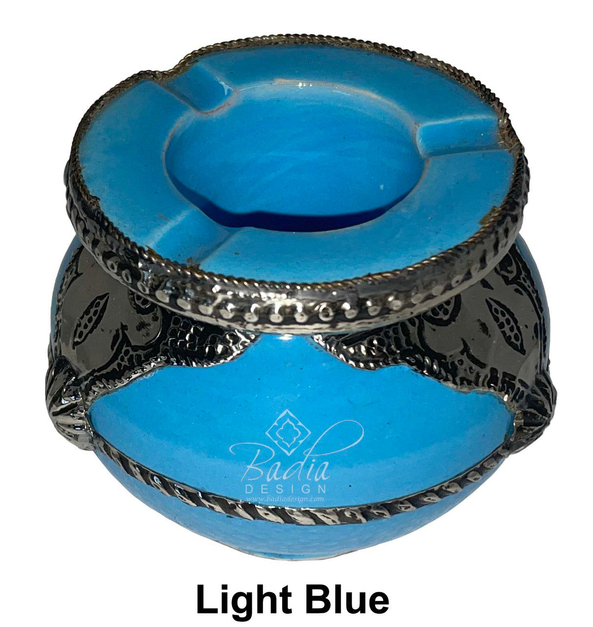 Small Ceramic Ashtray with Metal Design