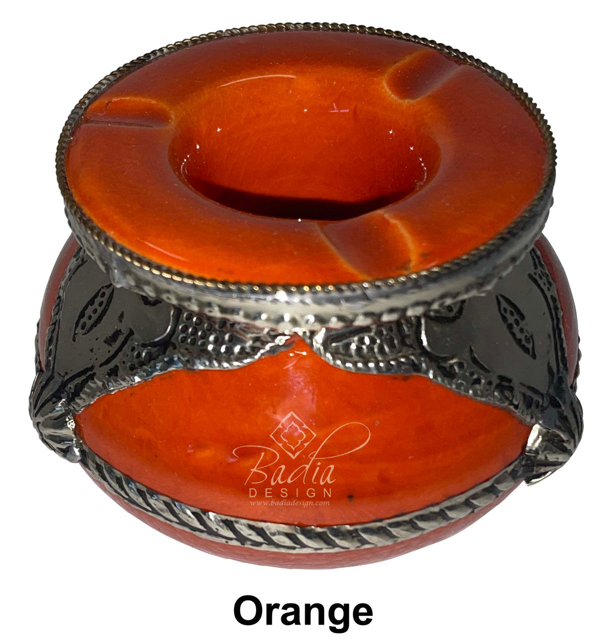 Small Ceramic Ashtray with Metal Design