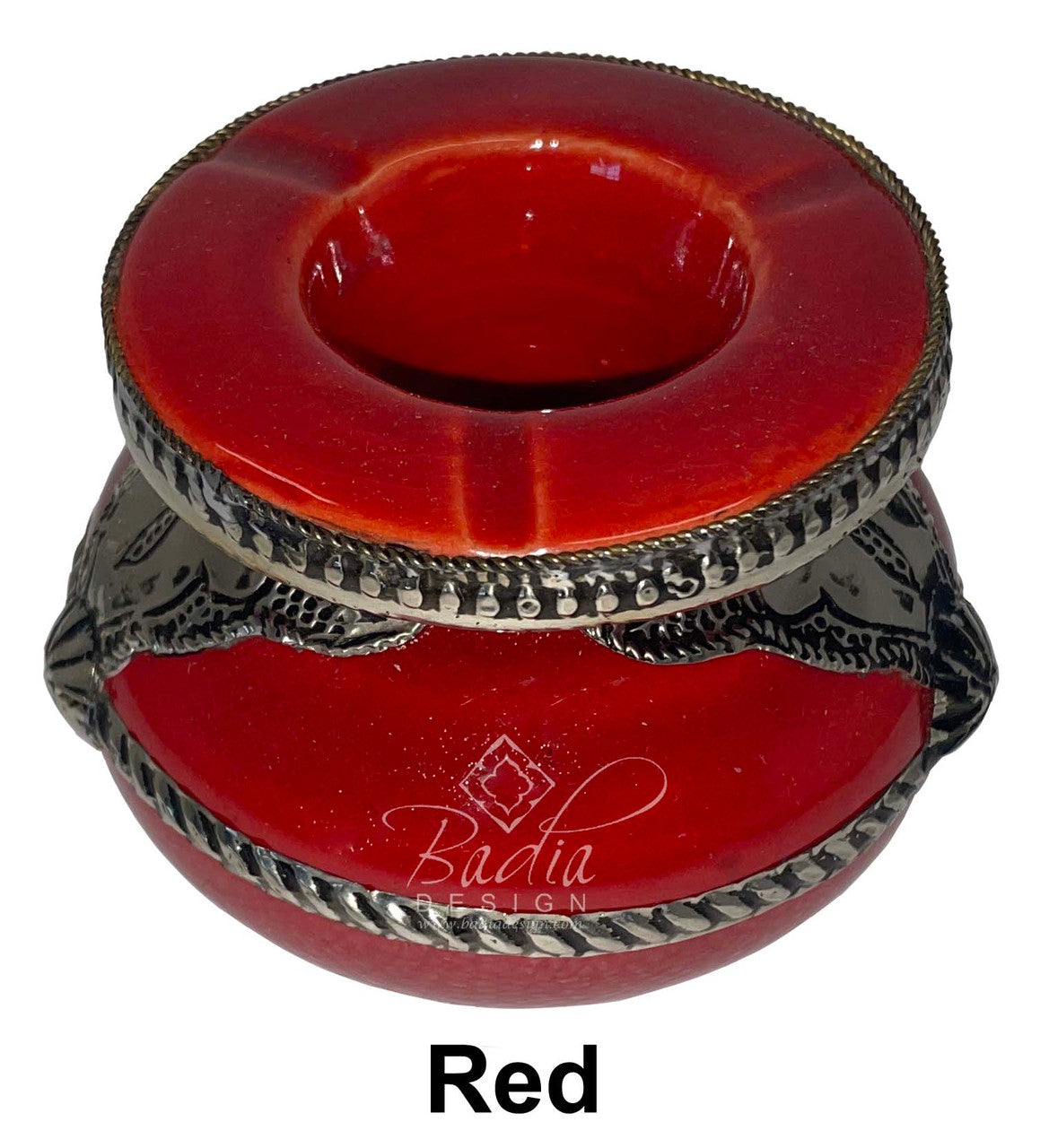 Small Ceramic Ashtray with Metal Design