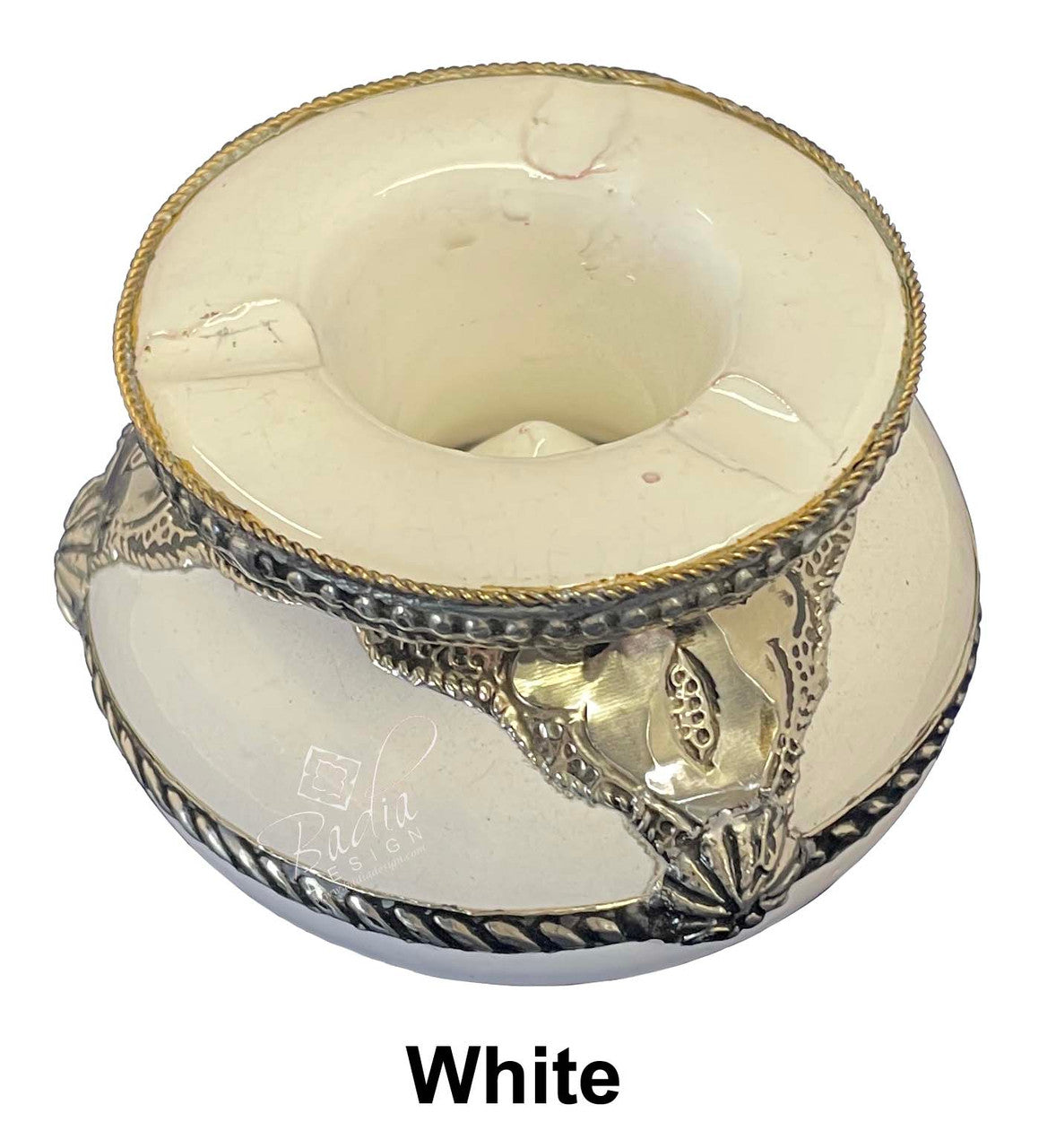 Small Ceramic Ashtray with Metal Design