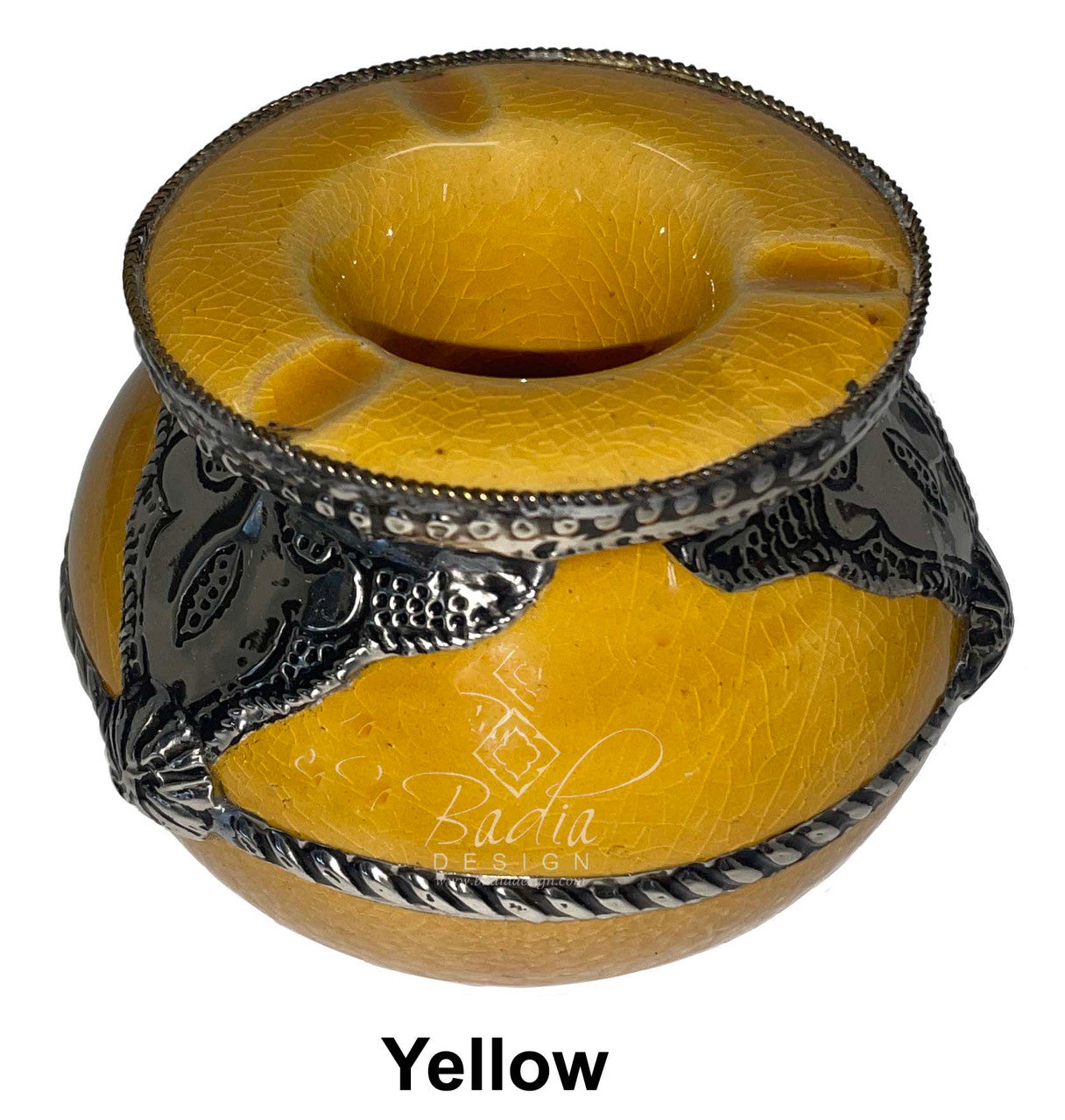 Small Ceramic Ashtray with Metal Design