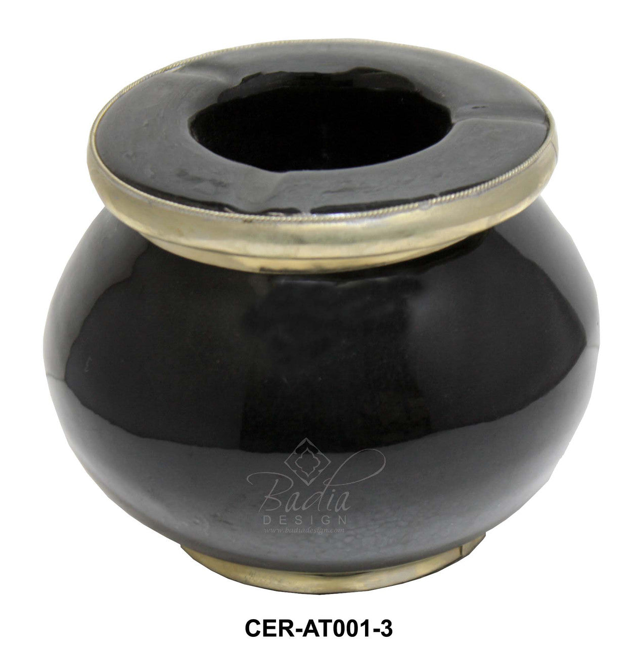 Ceramic Ashtray with Metal Rim