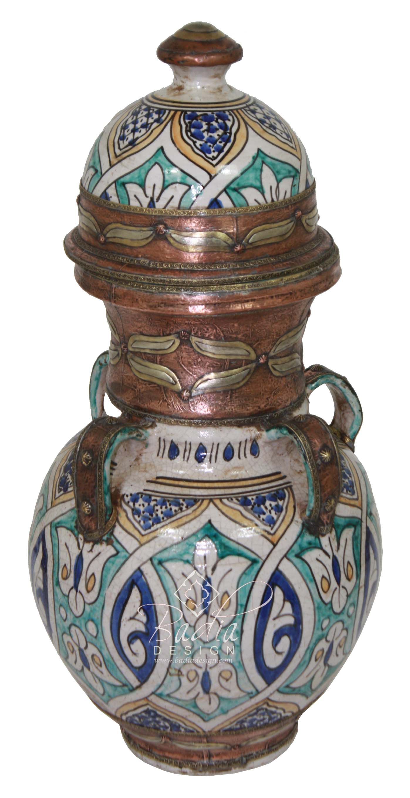 Hand Painted Metal and Ceramic Urn