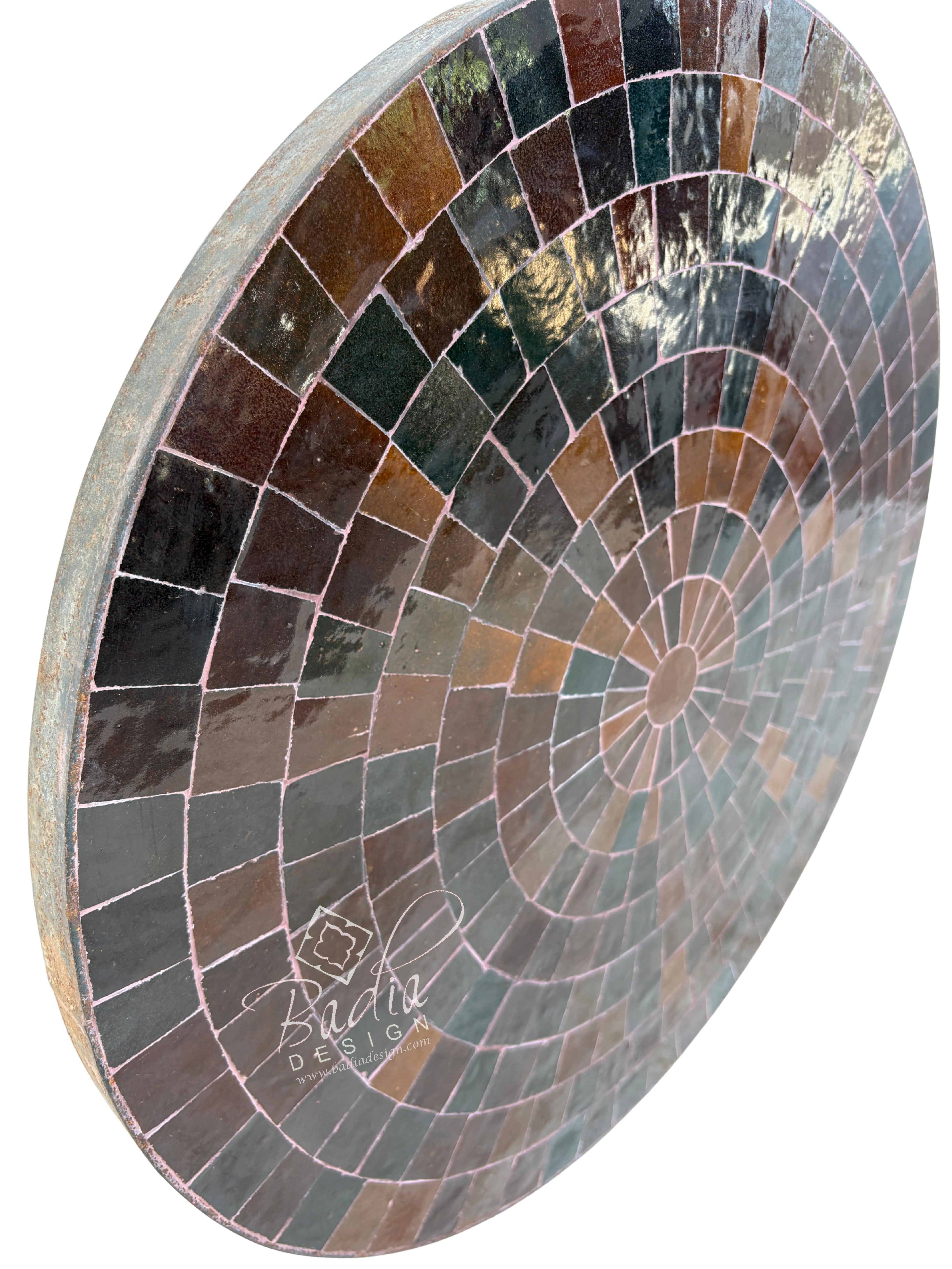 24" Round Brown Multi-Shade Tile Table Top