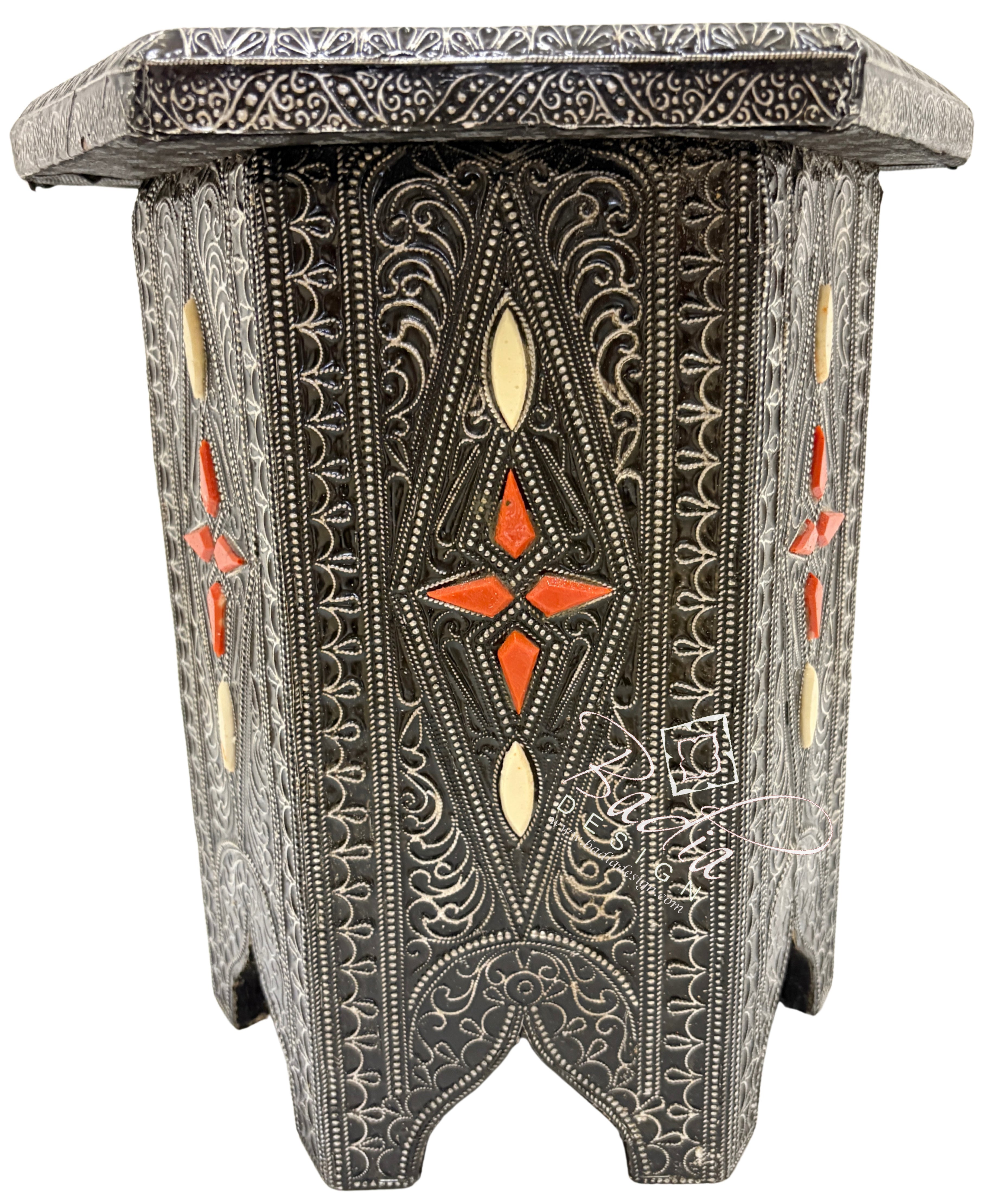 Small Octagon Shaped Metal and Bone Side Table with Glass Top