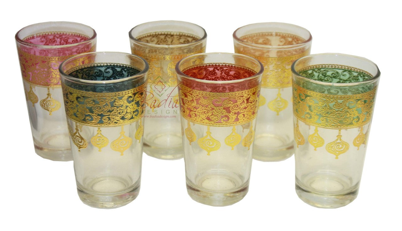 Moroccan Multi Color Tea Glass Set - Pack of 6