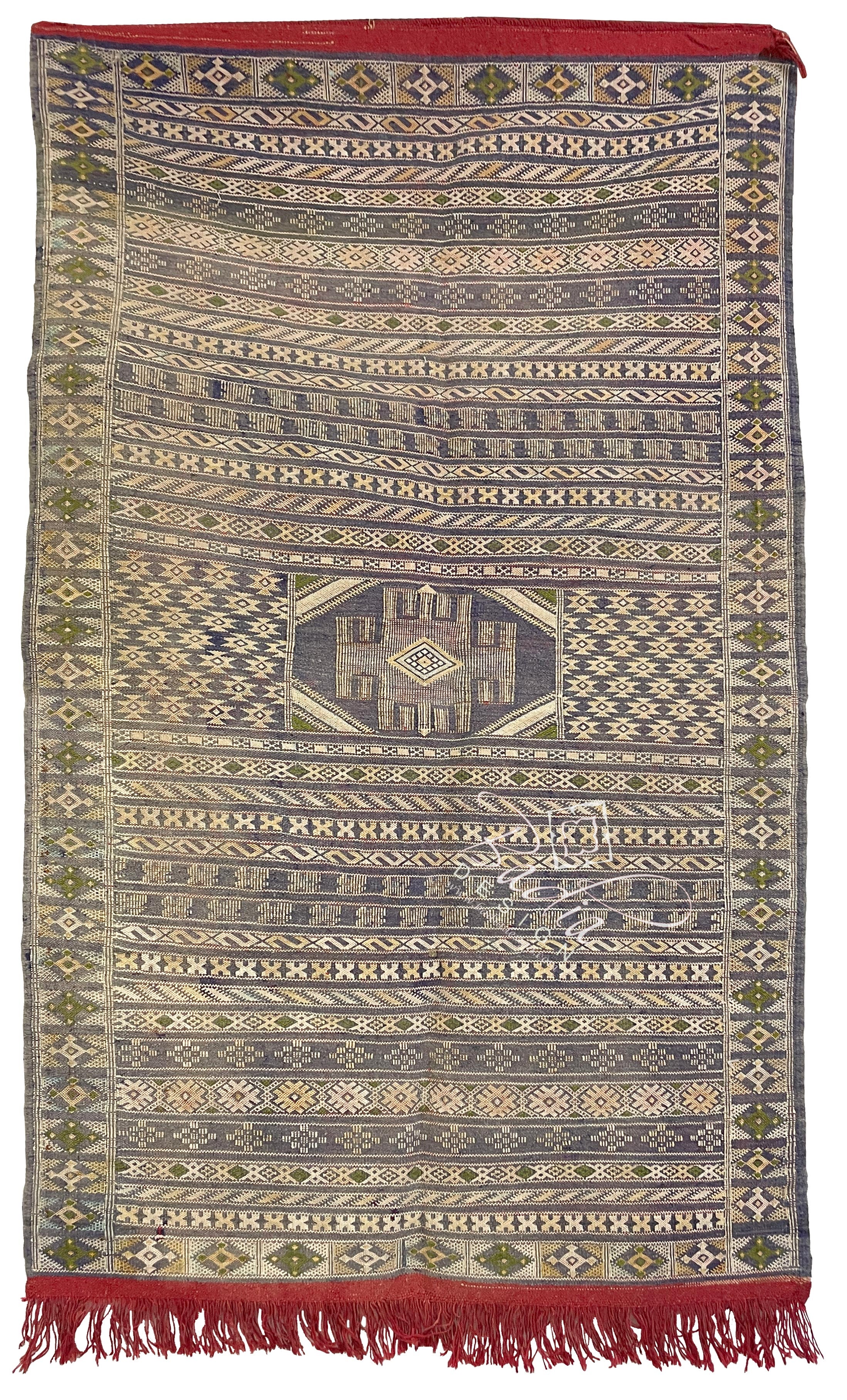 Small Olive Green Moroccan Kilim Rug
