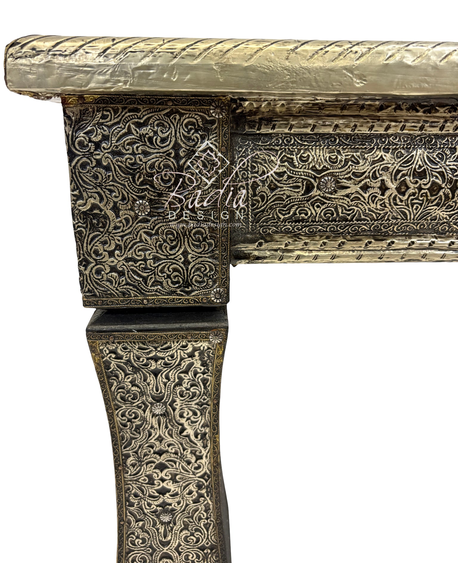 Handcrafted Embossed Brass Square Coffee Table
