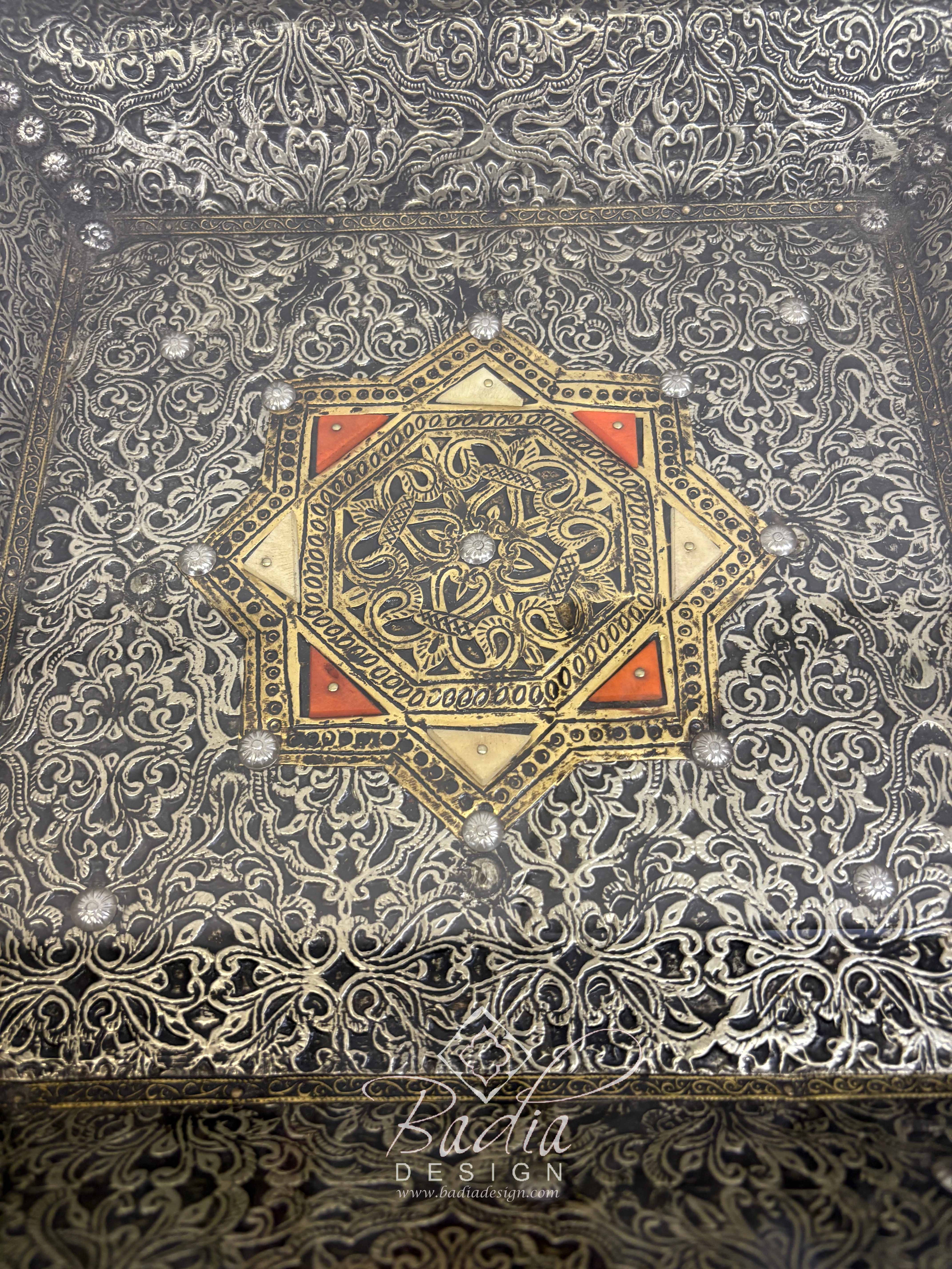 Handcrafted Embossed Brass Square Coffee Table
