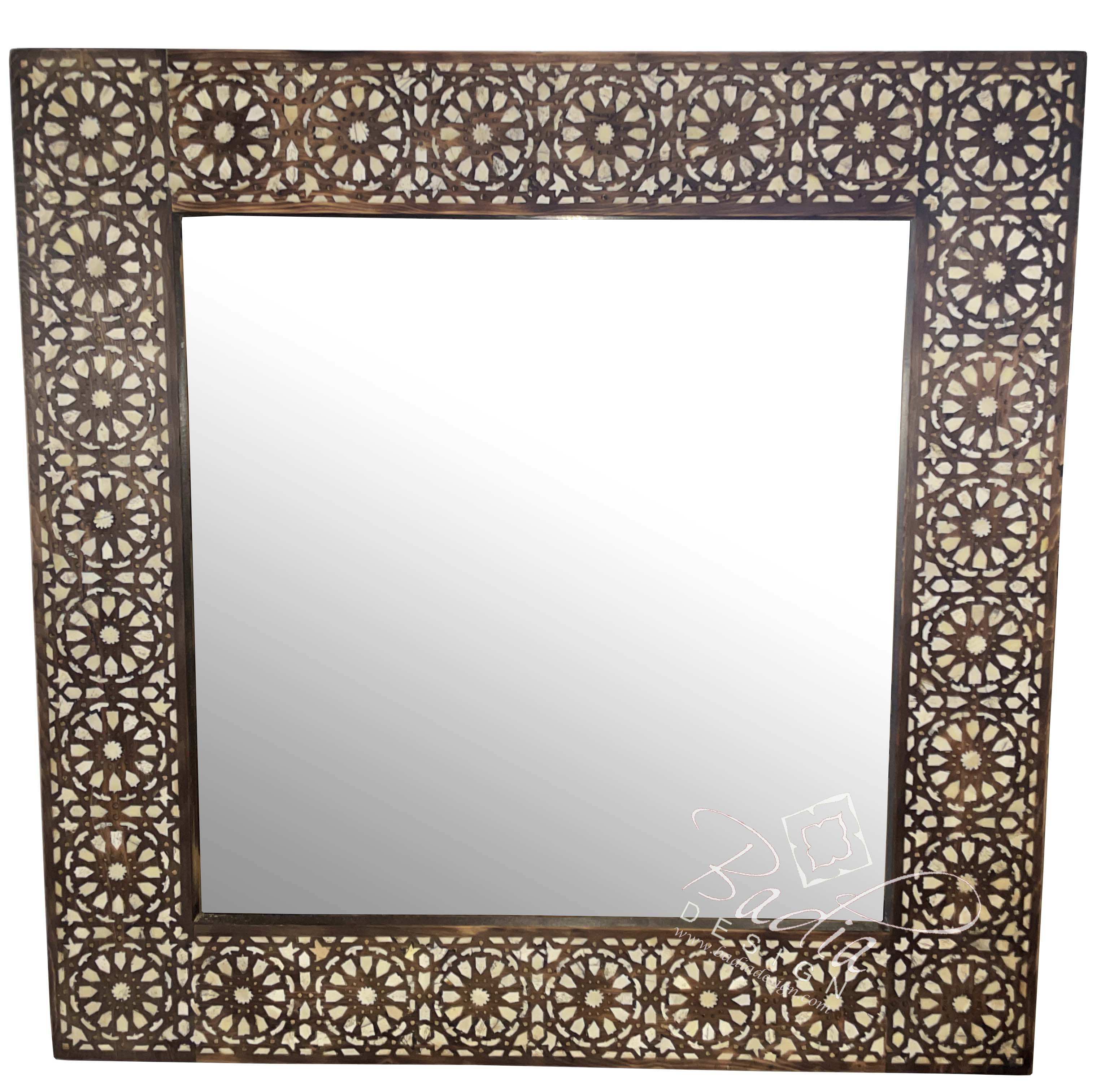 Square Shaped Camel Bone Inlay Mirror