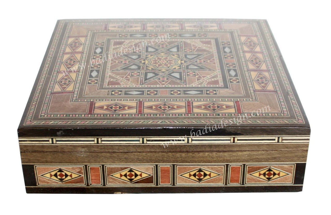Square Shaped Inlaid Wooden Jewelry Box