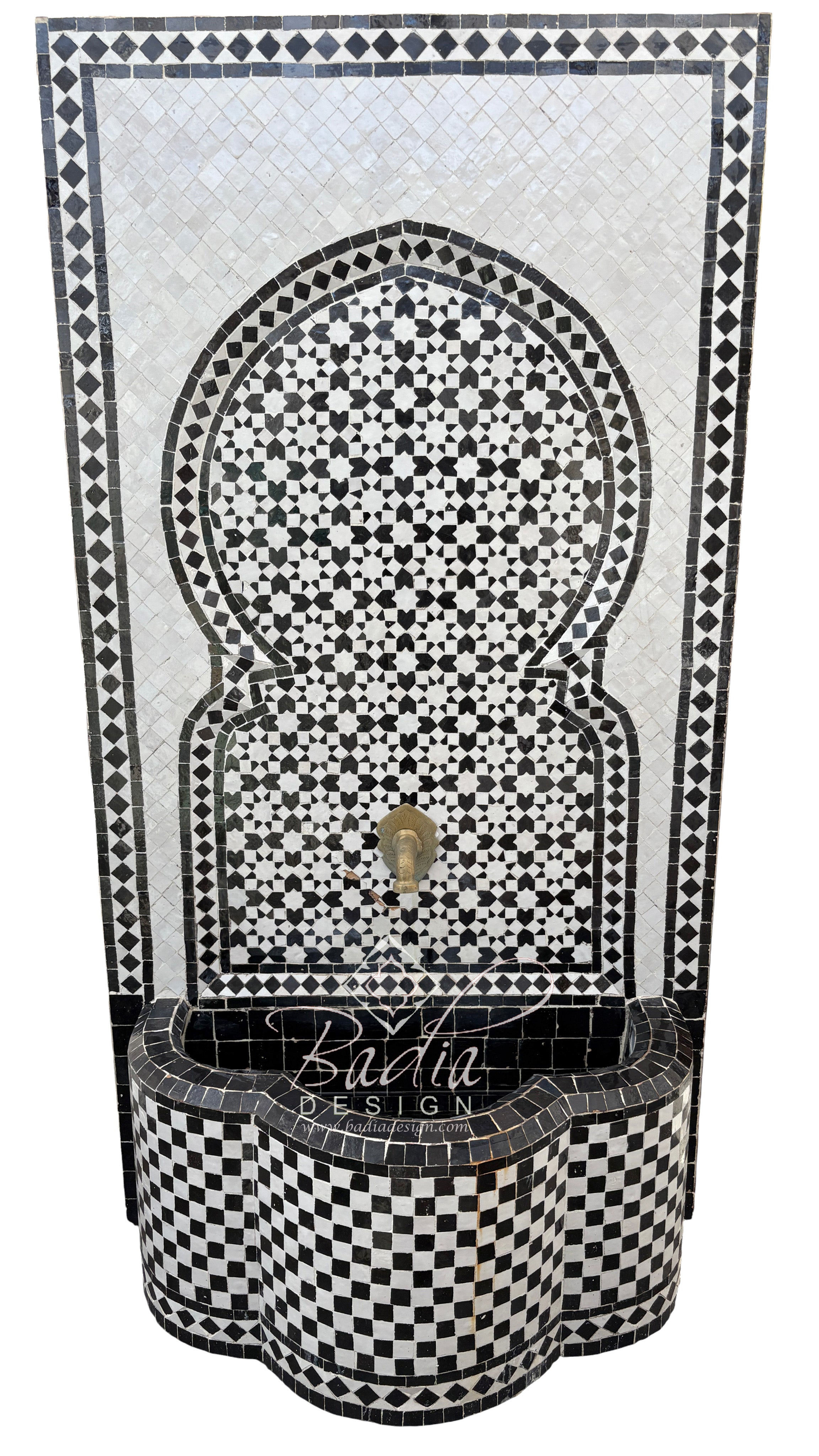 Tall Black and White Moroccan Mosaic Water Fountain