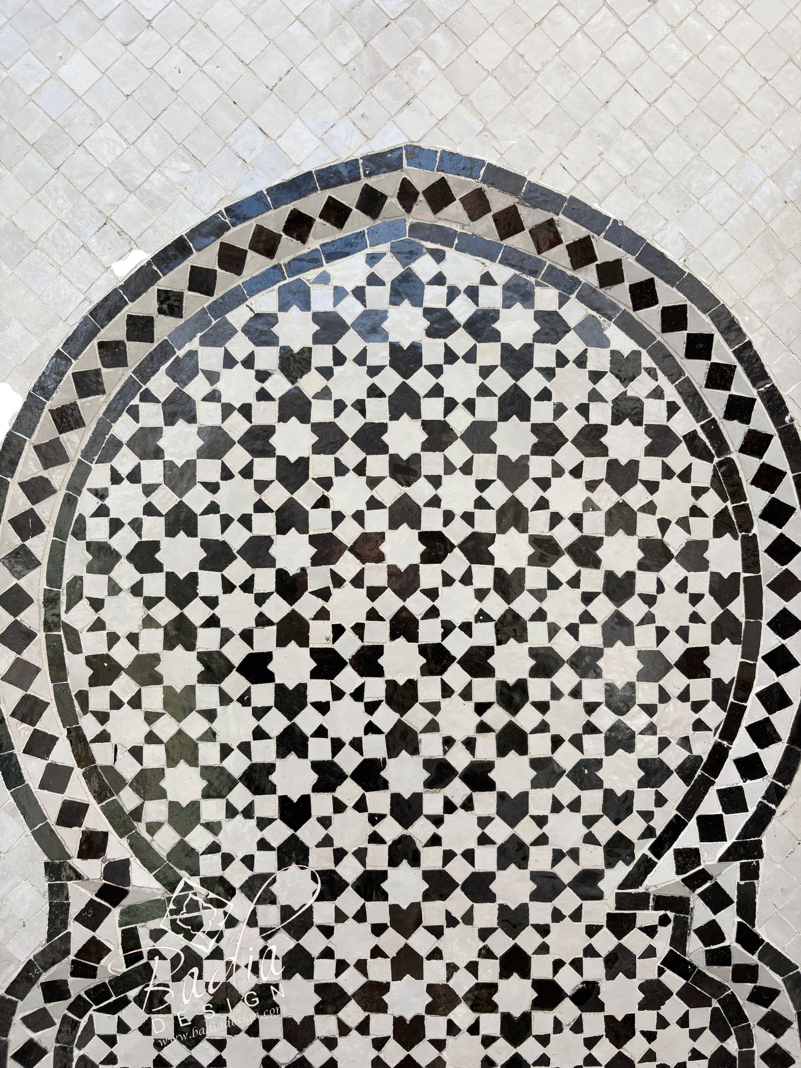 Tall Black and White Mosaic Water Fountain