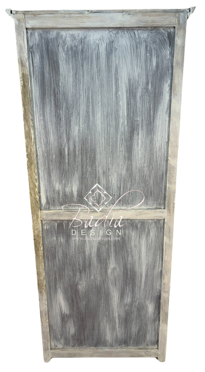 Hand Carved Moroccan Whitewashed Cedar Cabinet