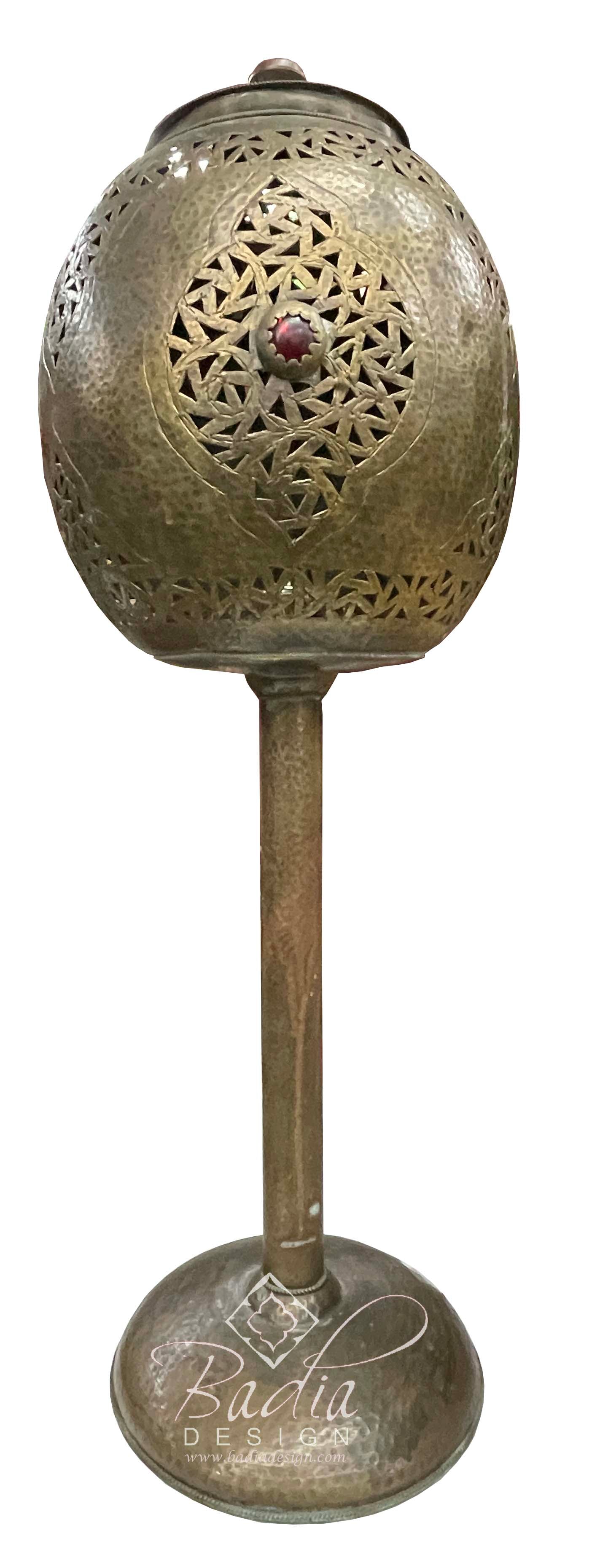 Tall Brass Lamp with Glass Eyelets