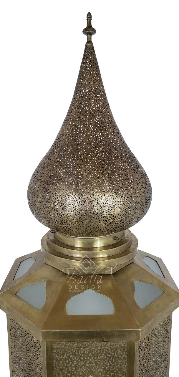 Tall Brass Floor Lantern with White Glass