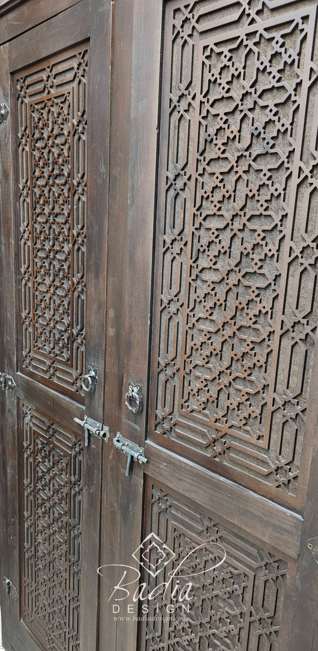 Dark Stained Hand Carved Moroccan Wooden Cabinet