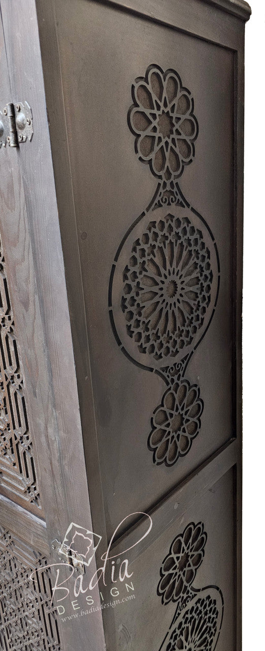 Dark Stained Hand Carved Moroccan Wooden Cabinet