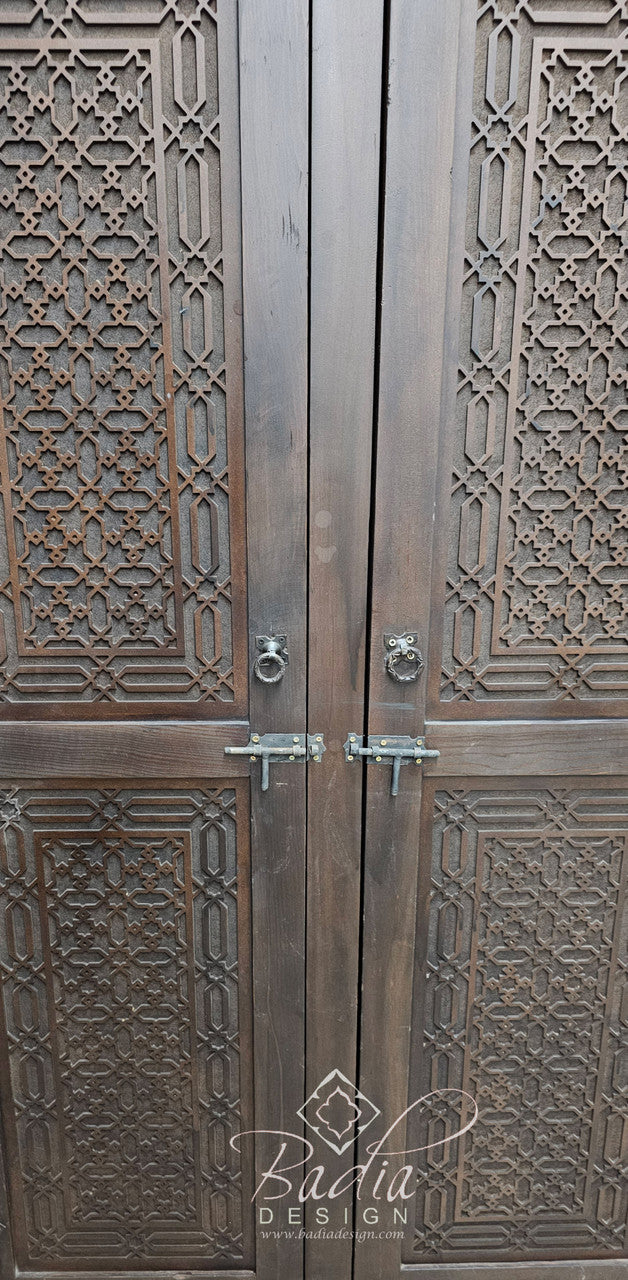 Dark Stained Hand Carved Moroccan Wooden Cabinet