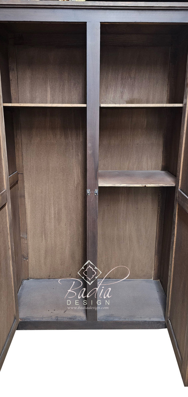 Dark Stained Hand Carved Moroccan Wooden Cabinet