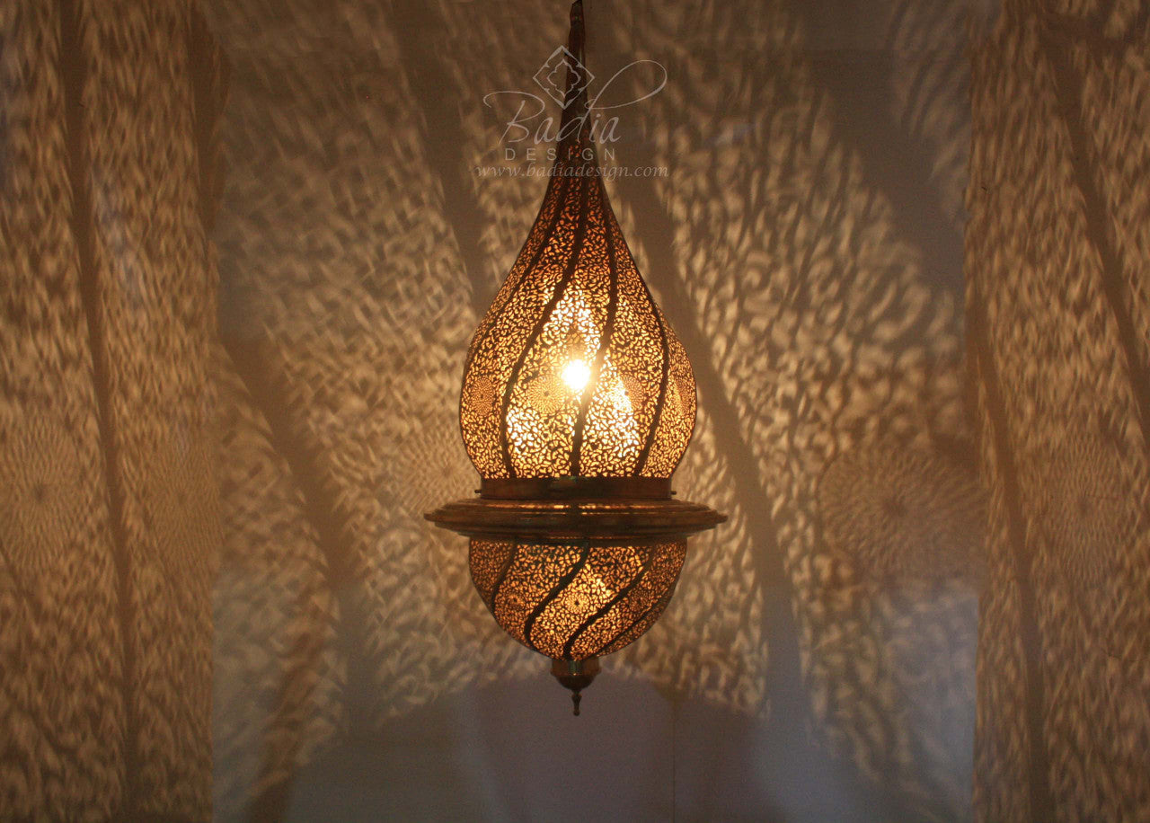 Tall Hand Punched Brass Chandelier