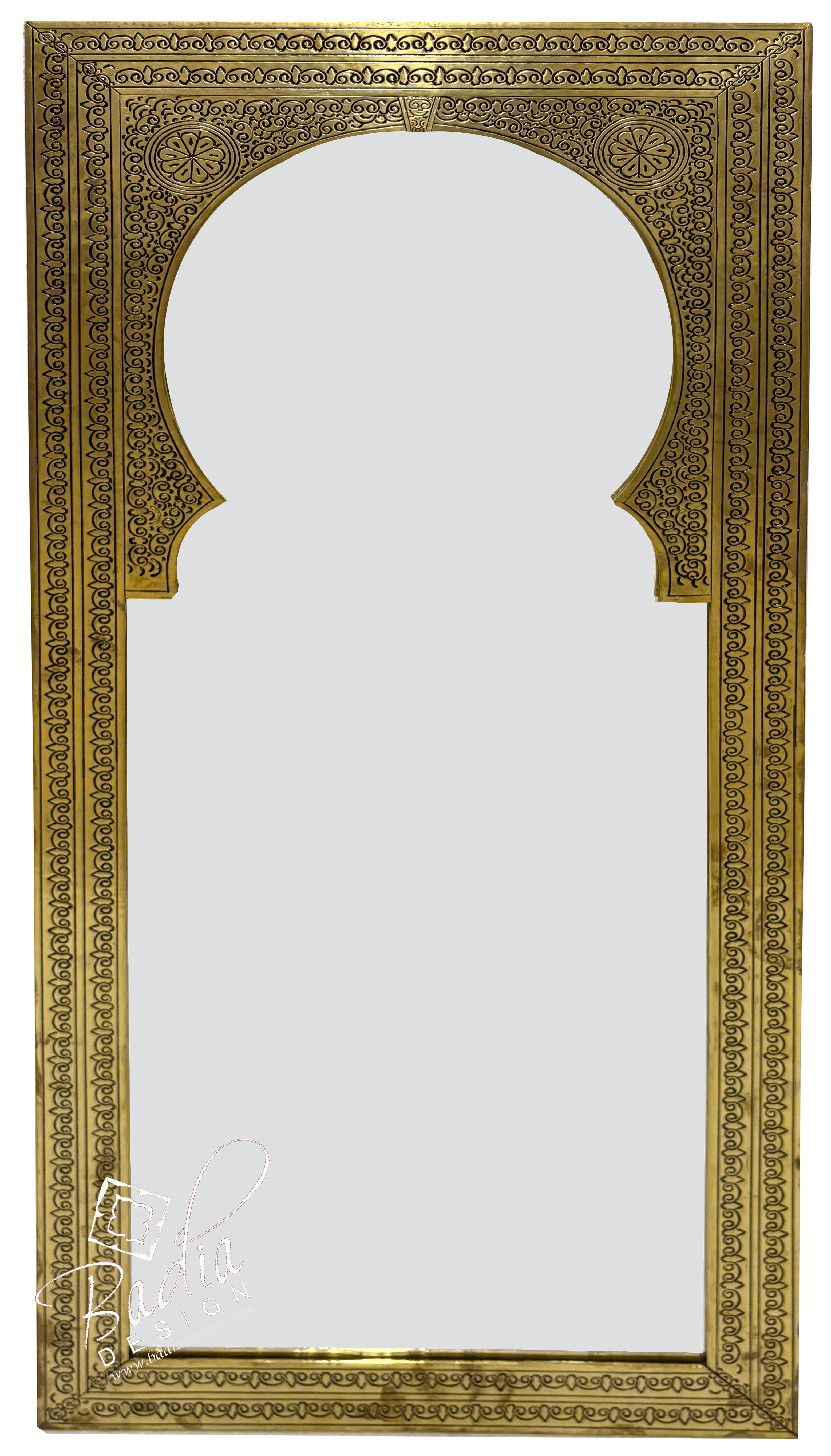 Tall Rectangular Shaped Brass Engraved Mirror