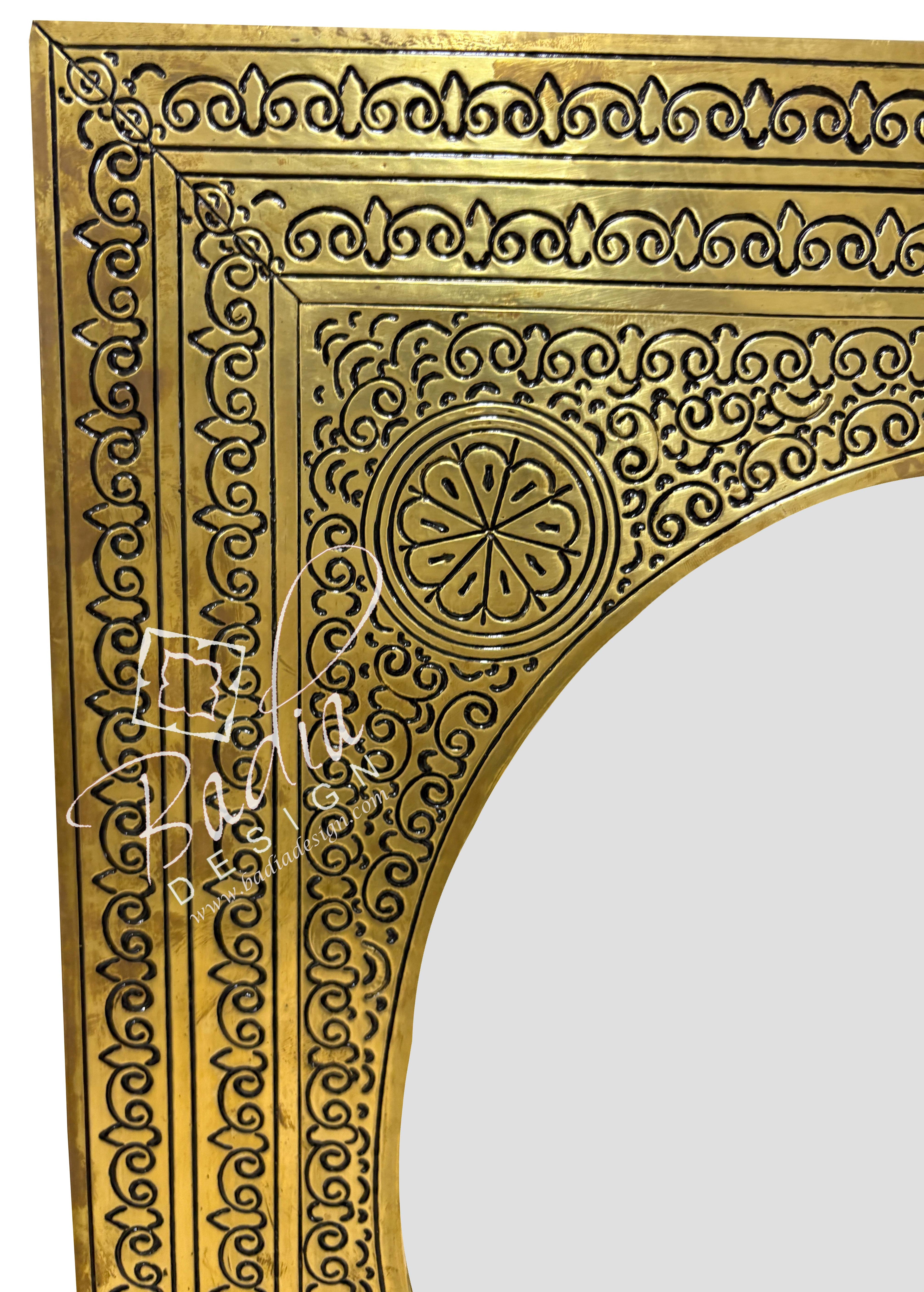 Tall Rectangular Shaped Brass Engraved Mirror