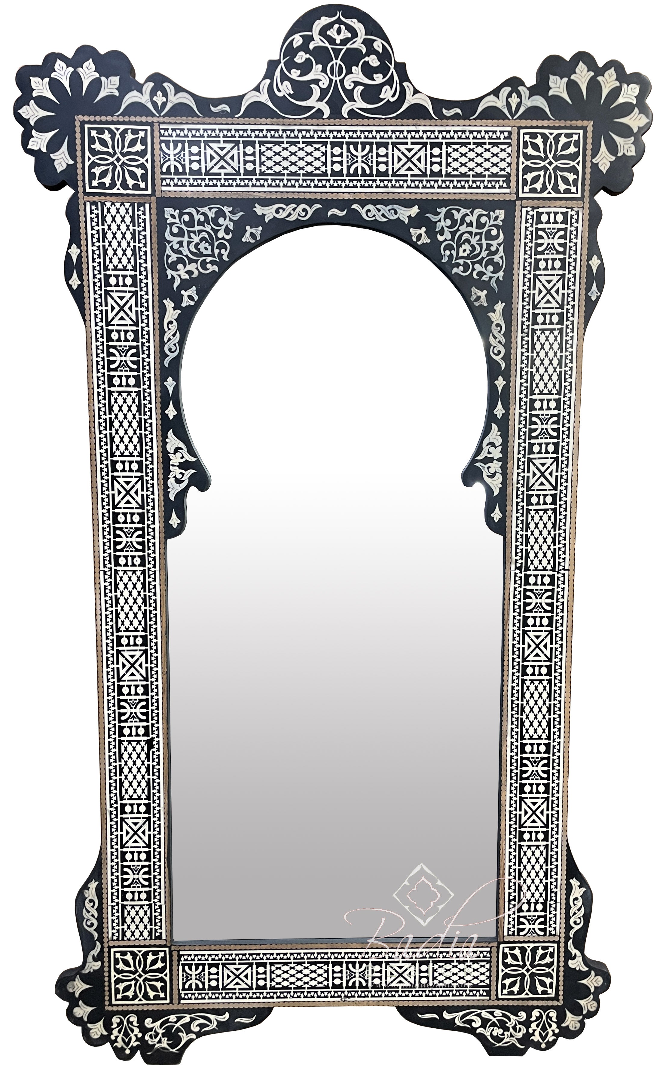 Tall Decorative White Bone Inlay Mirror