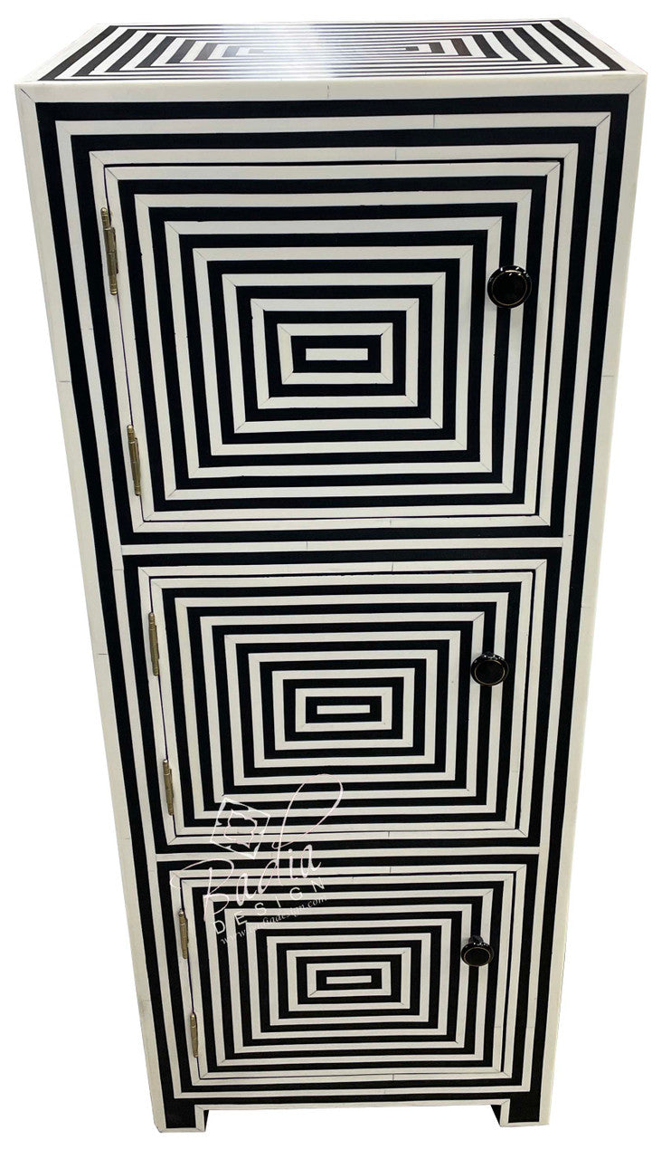 Tall Black and White Camel Bone Storage Cabinet