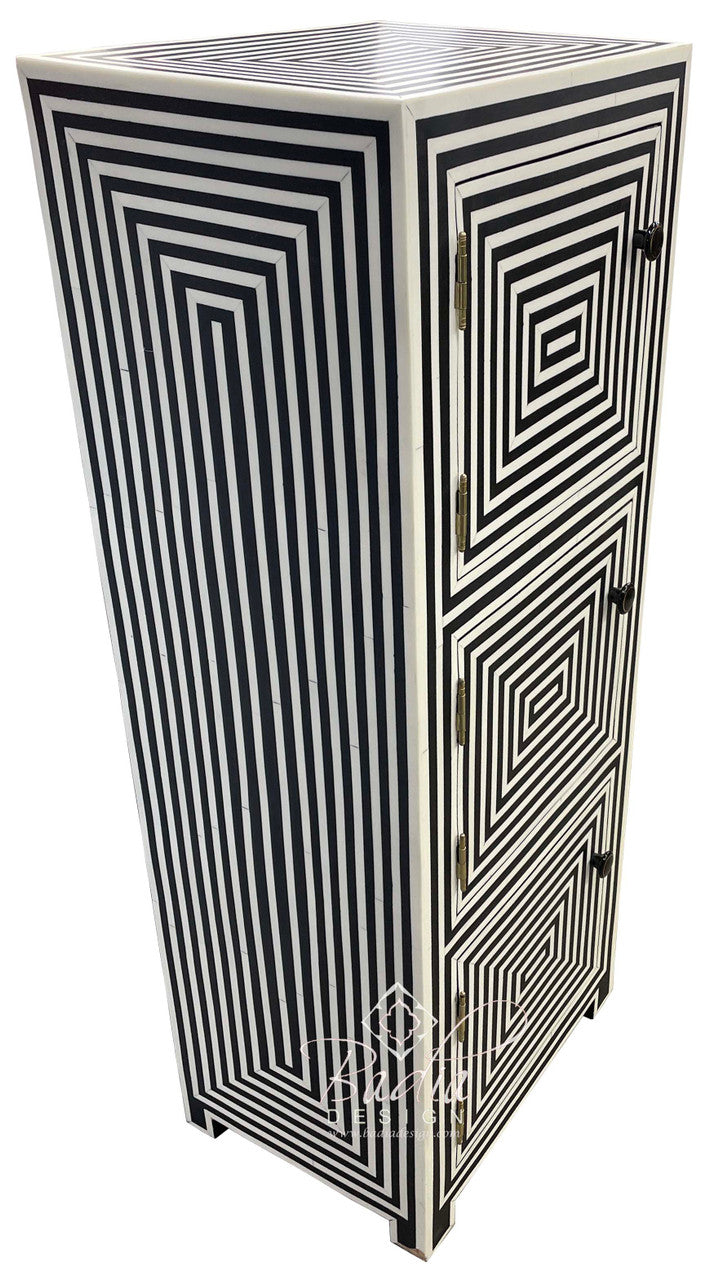 Tall Black and White Camel Bone Storage Cabinet